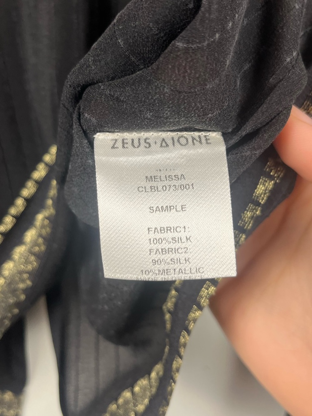 Zeus & Dione 100% silk sheer black and gold blouse size 36 - Picture 4 of 9